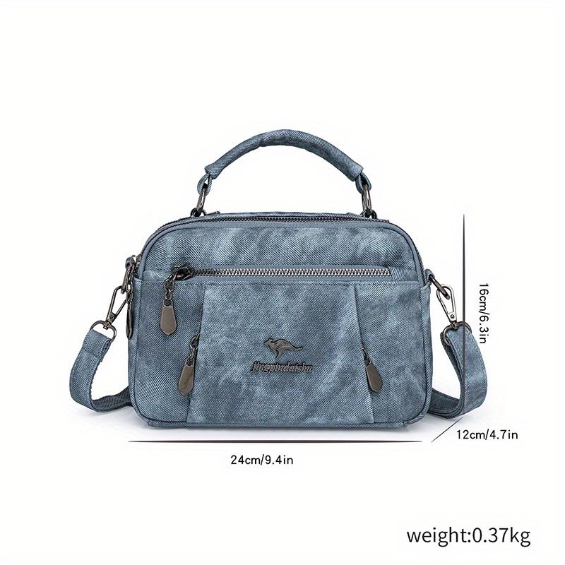 Damen Vintage Umhängetasche Crossbody Geldbörse mit Doppel-Reißverschlussfächern Damen Canvas Crossbody Tasche Mehrfache Reißverschlusstaschen Handtasche