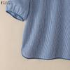 ZANZEA Women Casual Stand Collar Short Sleeve Grid Print Blouse