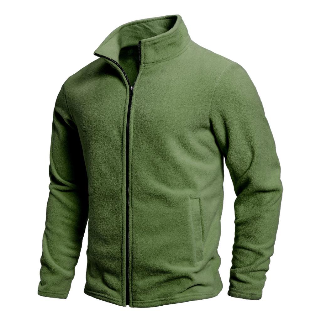 Men's Spring and Autumn Solid Color Fleece Warm Top, Comfortable Zippered Cardigan for Men's Outdoor Leisure