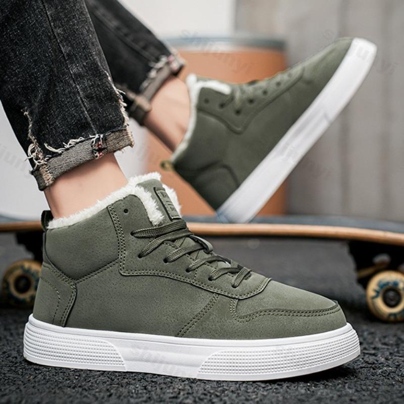 Fashion Men's Fashion Trend Casual Warm Thick Soled Plush Shoes 2025 Winter Comfortable Versatile High Top Non Slip Chunky Cotton Shoes