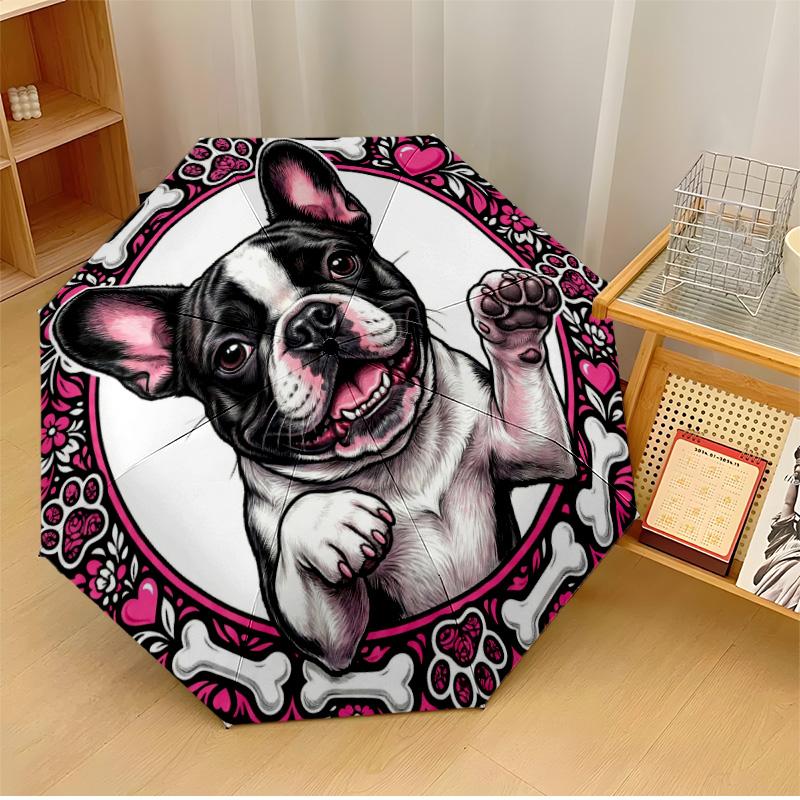 

French Bulldog Stained Glass Printed umbrella windproof folding umbrella portable sun and rain umbrella suitable for gifting