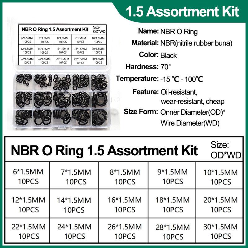Universal NBR O Ring Gasket Assortment Kit for Plumbing Automotive Faucet Repair Nitrile Rubber Sealing Washers Set NBR 1.5