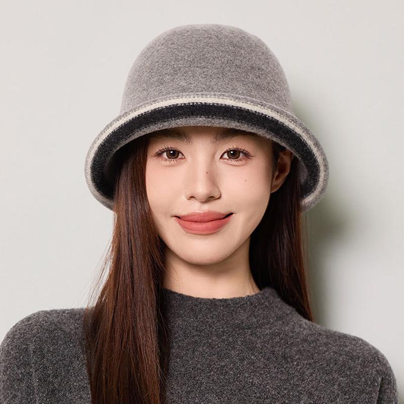 Wool Fisherman Hat Women's Winter Bucket Hat Contrast Color Basin Hat Bucket Hat