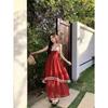 Holiday Wind Fringe Splicing Suspender Dress Women's Summer New Waist Irregular Gentle First Love Long Dress