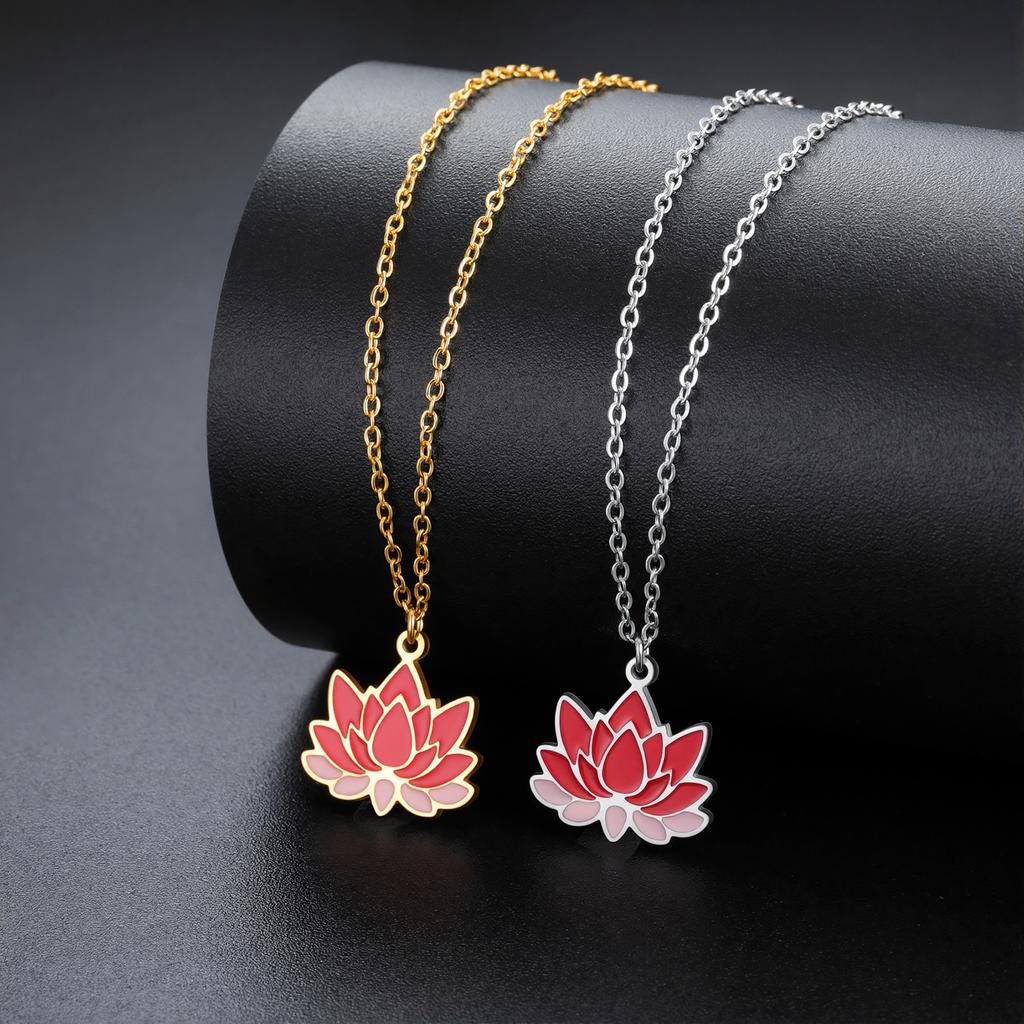 Unift Enamel Lotus Necklace Stainless Steel Pendant Necklace for Women Exquisite Lotus Necklace Jewelry Gifts for Friend