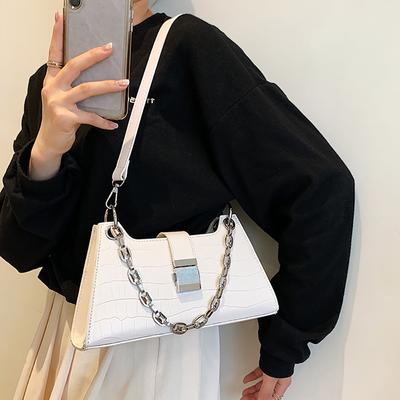 Leichter Luxus High-End PU-Textur Schultertasche Ketten Einfarbig Steinmuster Kleine quadratische Tasche Damen Neue lässige Achseltasche