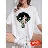 Europäische Größe, THE POWERPUFF Damen Grafik-T-Shirt, Lässiges Kurzarm-T-Shirt mit Rundhalsausschnitt, Maschinenwaschbar