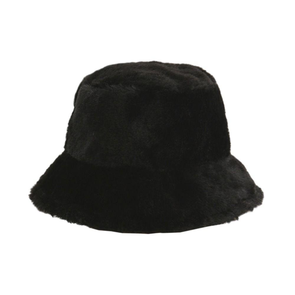 Faux Fur Bucket Hat Warm Flat Top Cap Gift Winter Hat  Outdoor