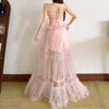 2026 European and American New Water Gloss Yarn Lace Jacquard Splicing Long Neck Yarn Dress Printed Fairy Skirt