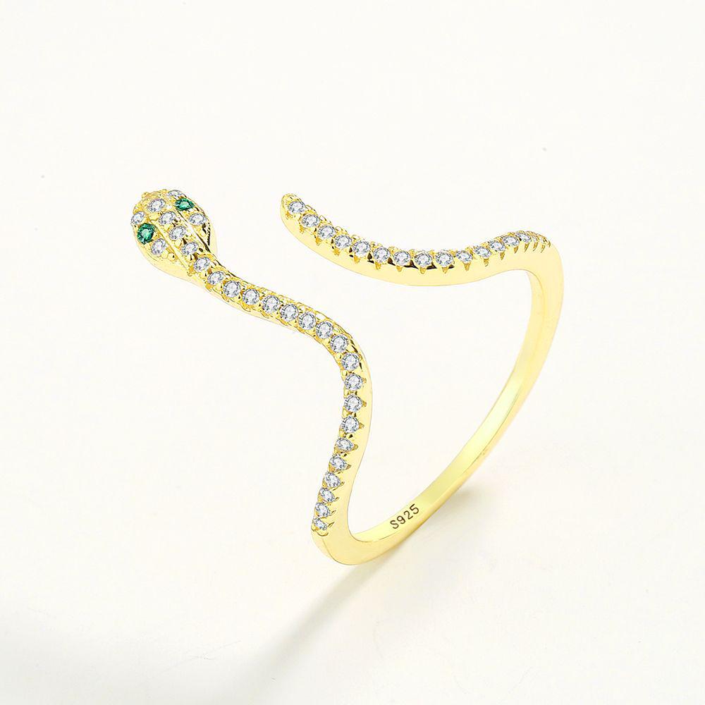 

Открытое кольцо с цирконом с покрытием из 14-каратного золота: Серебро 925 пробы, микропаве, дизайн змеи с бриллиантами для женщин - европейский и американский стиль. Adjustable Open