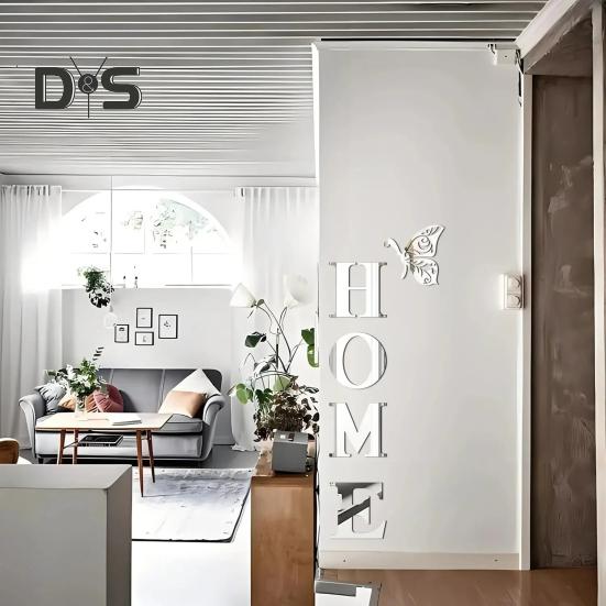 Mirror Home Letter Signs Acrylic Wall Stickers Letters Reflective Wall Decals for Living Room Bedroom Kitchen