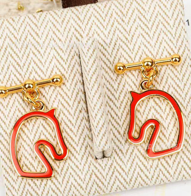 Aijia H Family Year of the Horse Enamel Horse Jewelry Set: Drip Oil Earrings & Hollow Necklace