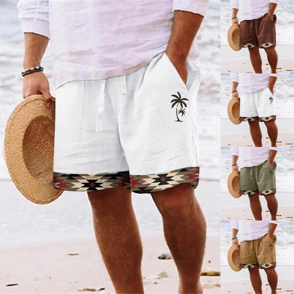 Men's Cotton And Linen Solid Color Lace-up Sweatpants Men's Shorts Casual Pants