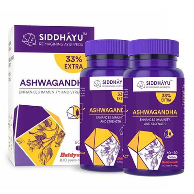 Siddhayu Ashwagandha  60 + 20 Tablets X Pack of 2 | Natural Immunity Booster for Strength, Energy and Mind-Body Rejuvenation