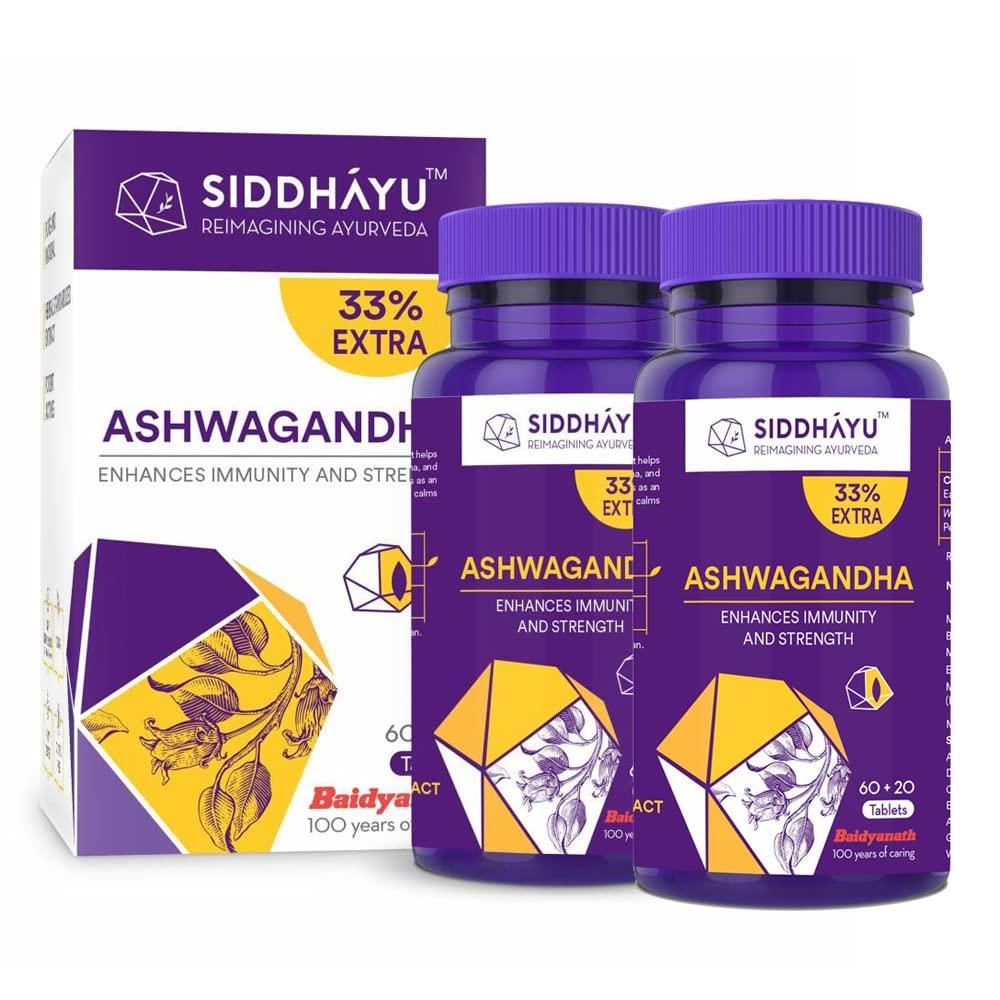 Siddhayu Ashwagandha  60 + 20 Tablets X Pack of 2 | Natural Immunity Booster for Strength, Energy and Mind-Body Rejuvenation
