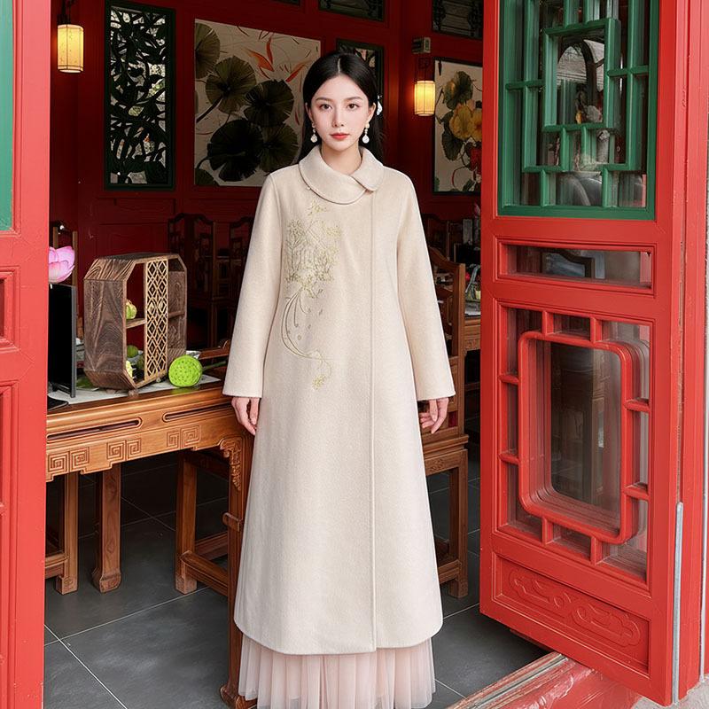 Winter national style fashion suit new Chinese high-end embroidered woolen double-sided wool coat + vest women's NX117