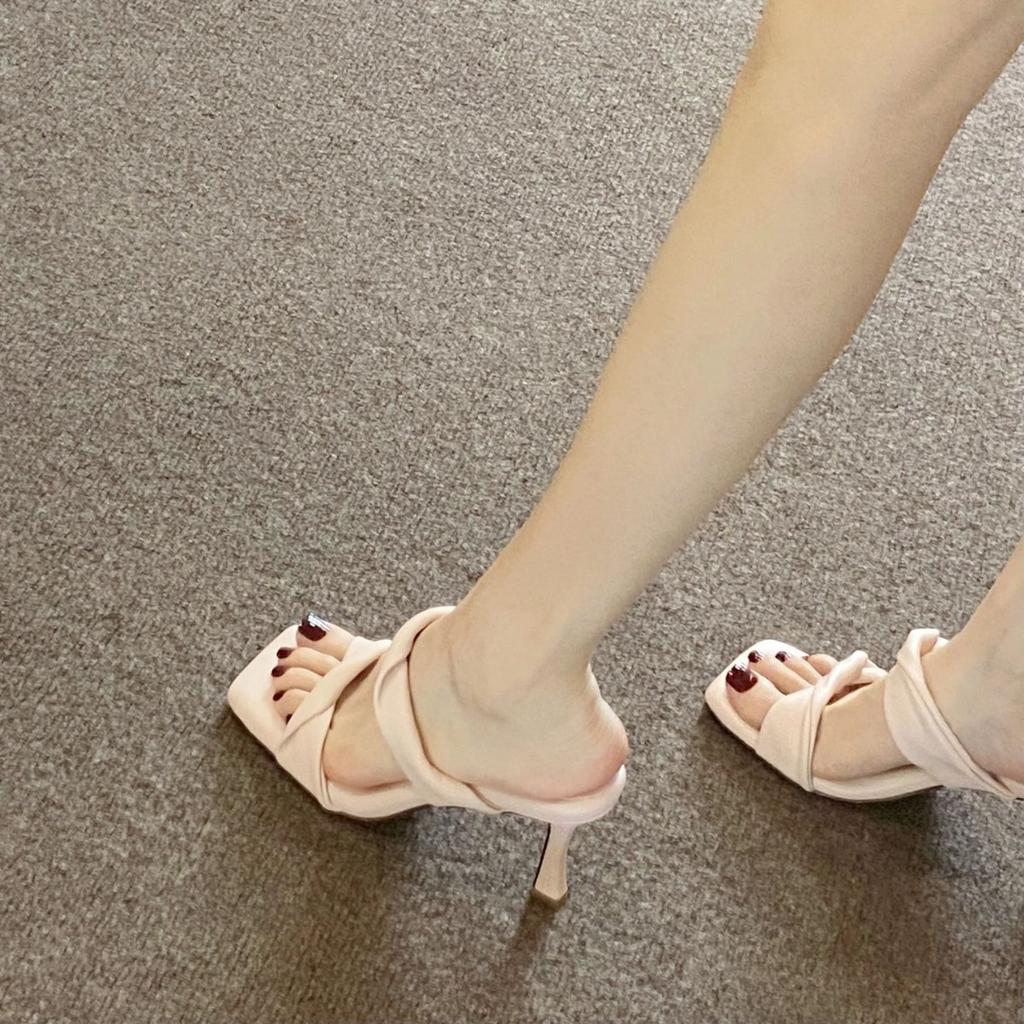Beautiful! Step On Shit High Heels Women's Sandals Comfortable On the Feet Square Head Thin Heel with Cool Slippers Thick Heel