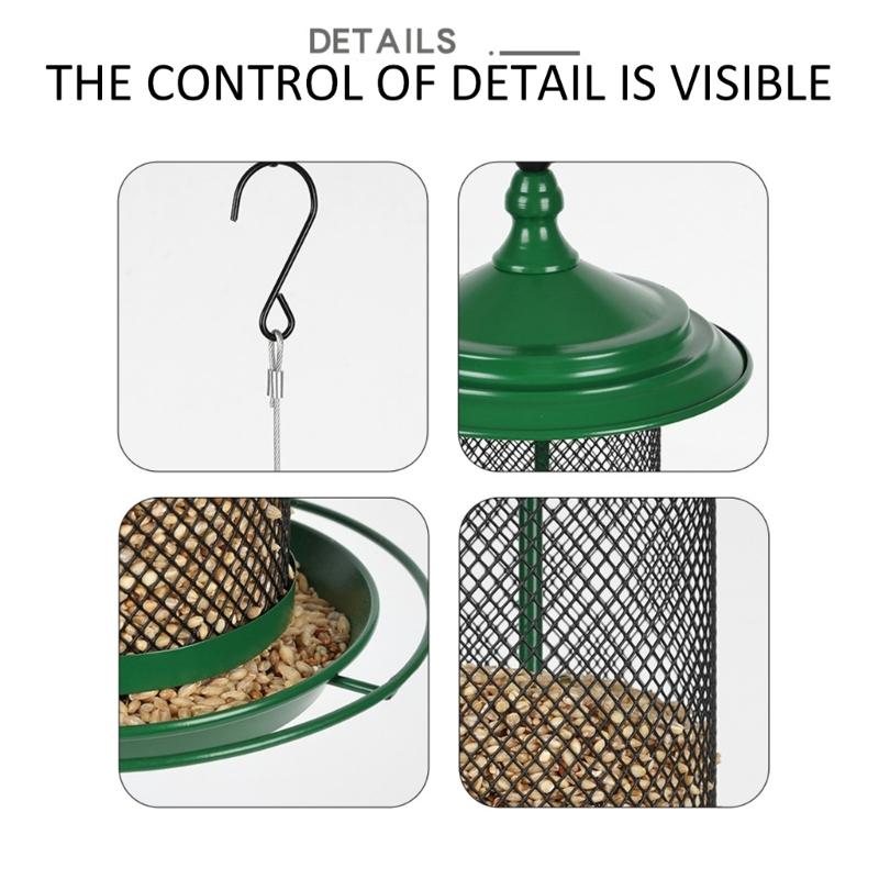Squirrels Proof Outdoor Bird Feeder Metal Construction Feeding Ports Weatherproof Roof Design For Finches