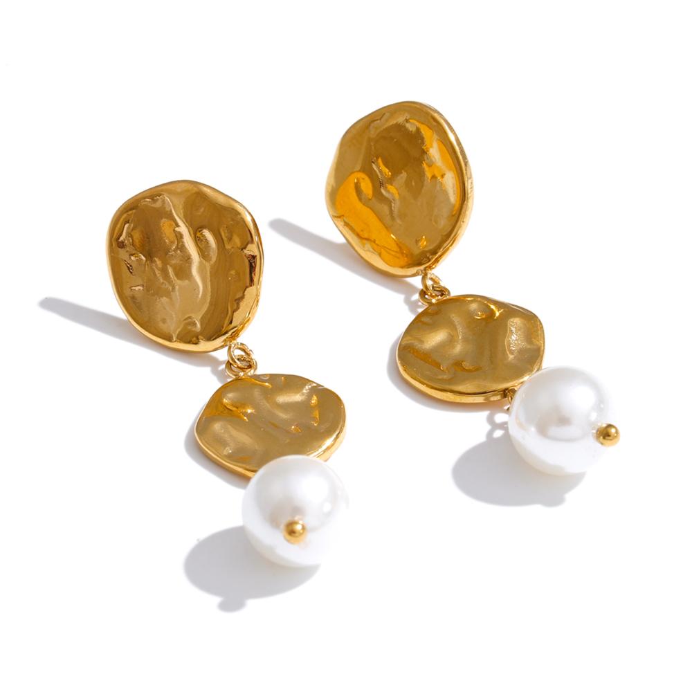 

Yhpup Stainless Steel Shell Pearls Small Drop Dangle Earrings for Women Daily Versatile Charm Chic Korean Jewelry Fashion