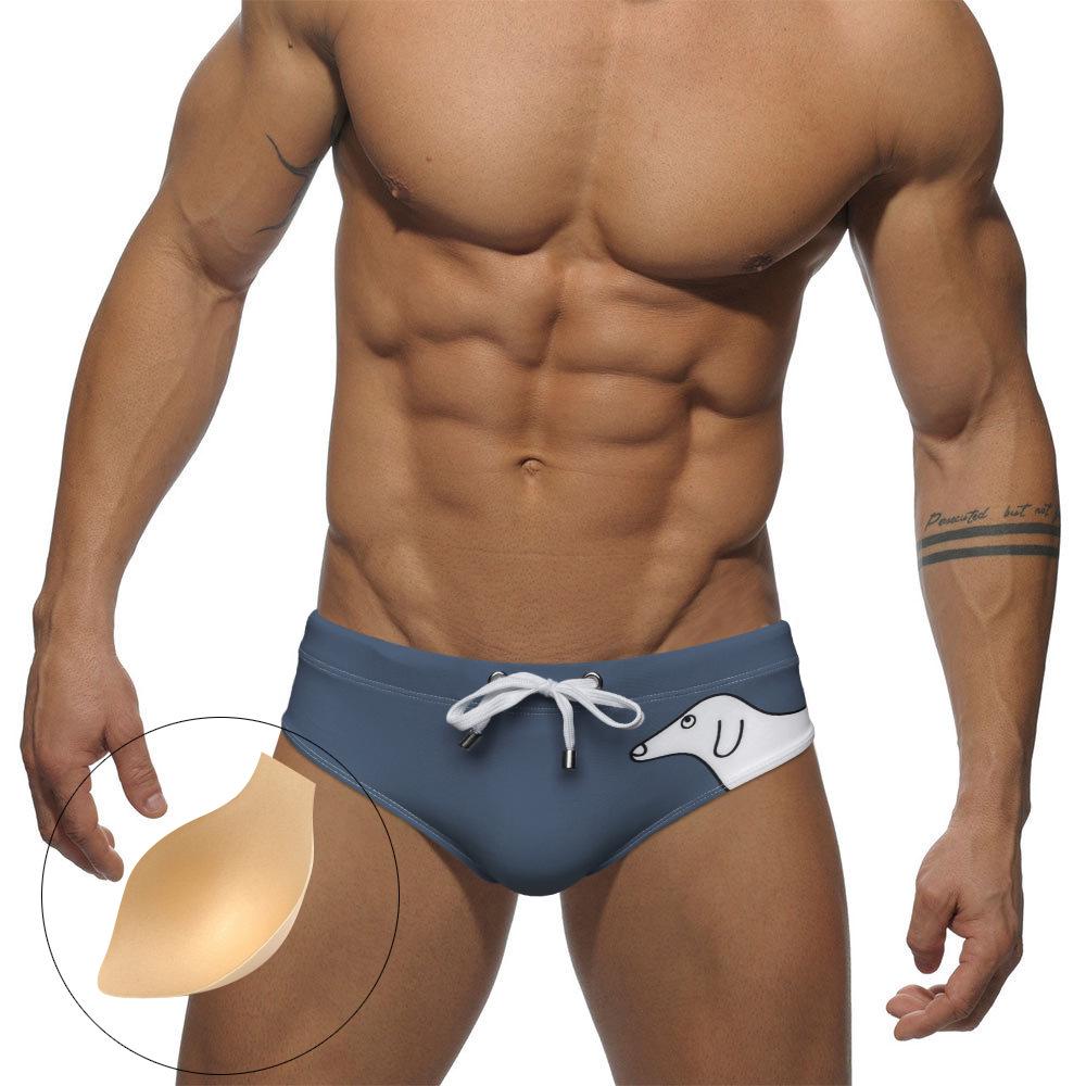 

JESSBORN Men s Triangle Swim Briefs with Cup, Puppy Print, Sexy Beach Sports Swimwear Medium