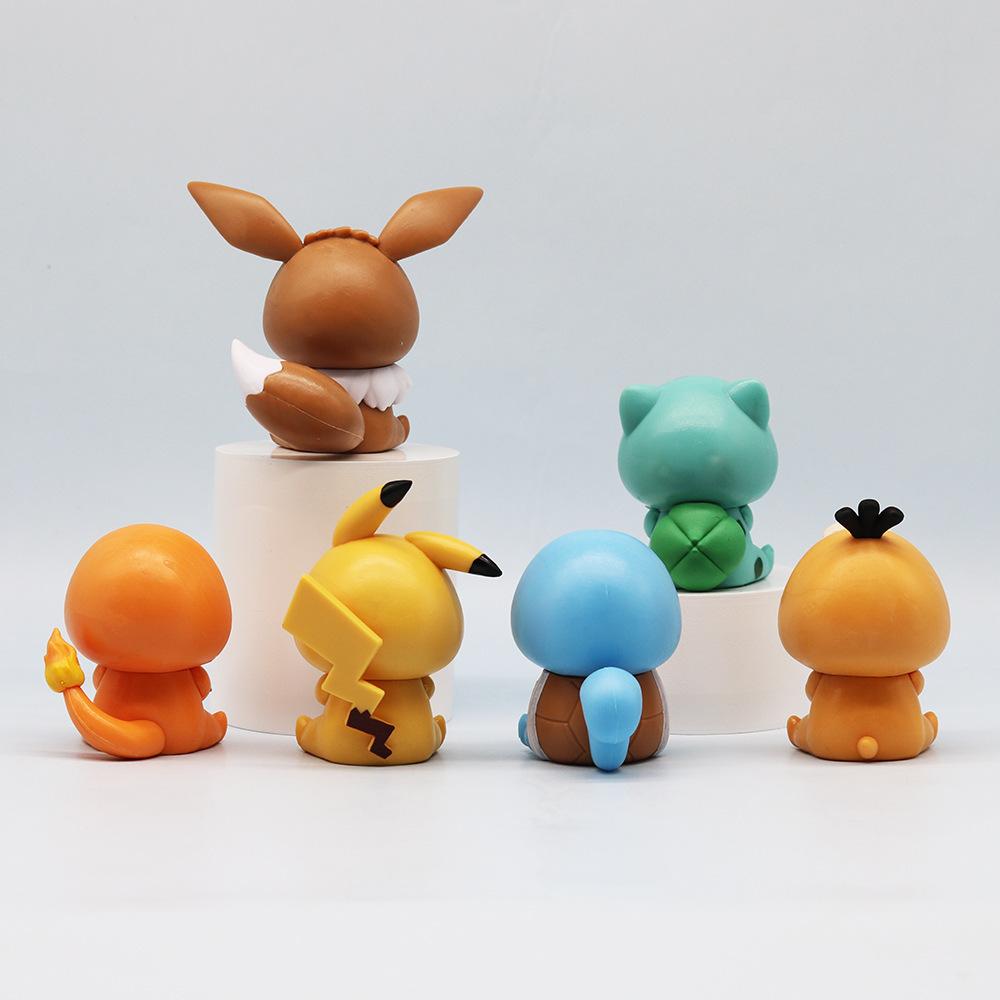 6Pcs/Set Crayon Shin-Chan Cos Pokemon Psyduck Pikachu Eevee Charmander Bulbasaur Squirtle Action Figure Collection Model Doll