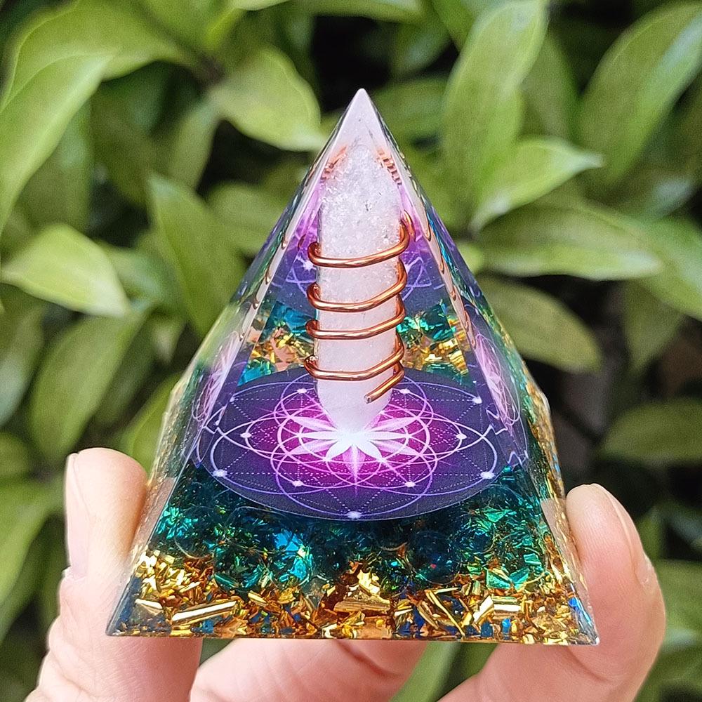 Crystal Gravel Pyramid Ornament - Resin Epoxy Craft for Home or Office Decoration 5 cm (Neutral Color Box Packaging)