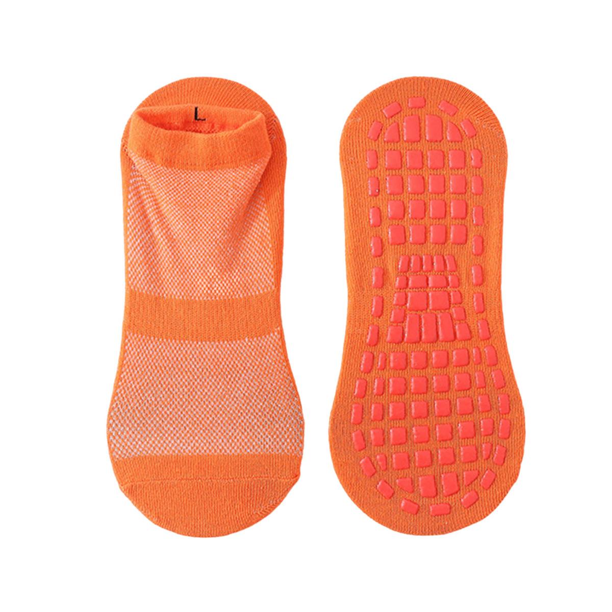 

1 пара унисекс напольных носков, противоскользящие, с силиконовой ручкой, однотонные, высокая эластичность, впитывание пота, домашние носки для взрослых, спортивные носки для йоги, спортивные носки для батутов оранжевый