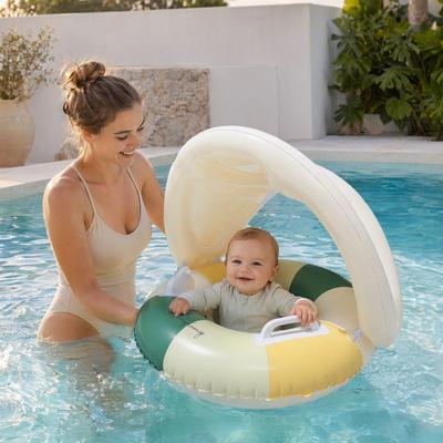 Baby-Schwimmring mit abnehmbarem Verdeck, Aufblasbarer gestreifter Pool-Schwimmring mit Griff, Sonnenschutz-Schwimmring für Kleinkinder