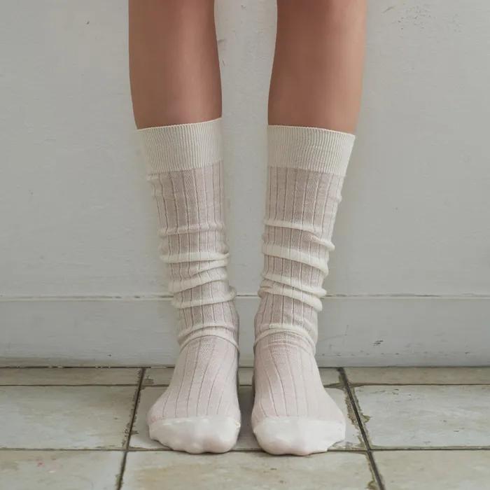 [BIARRITZ/26SS] Voluminous Wool Blend See-through Knee Socks 2 Colors