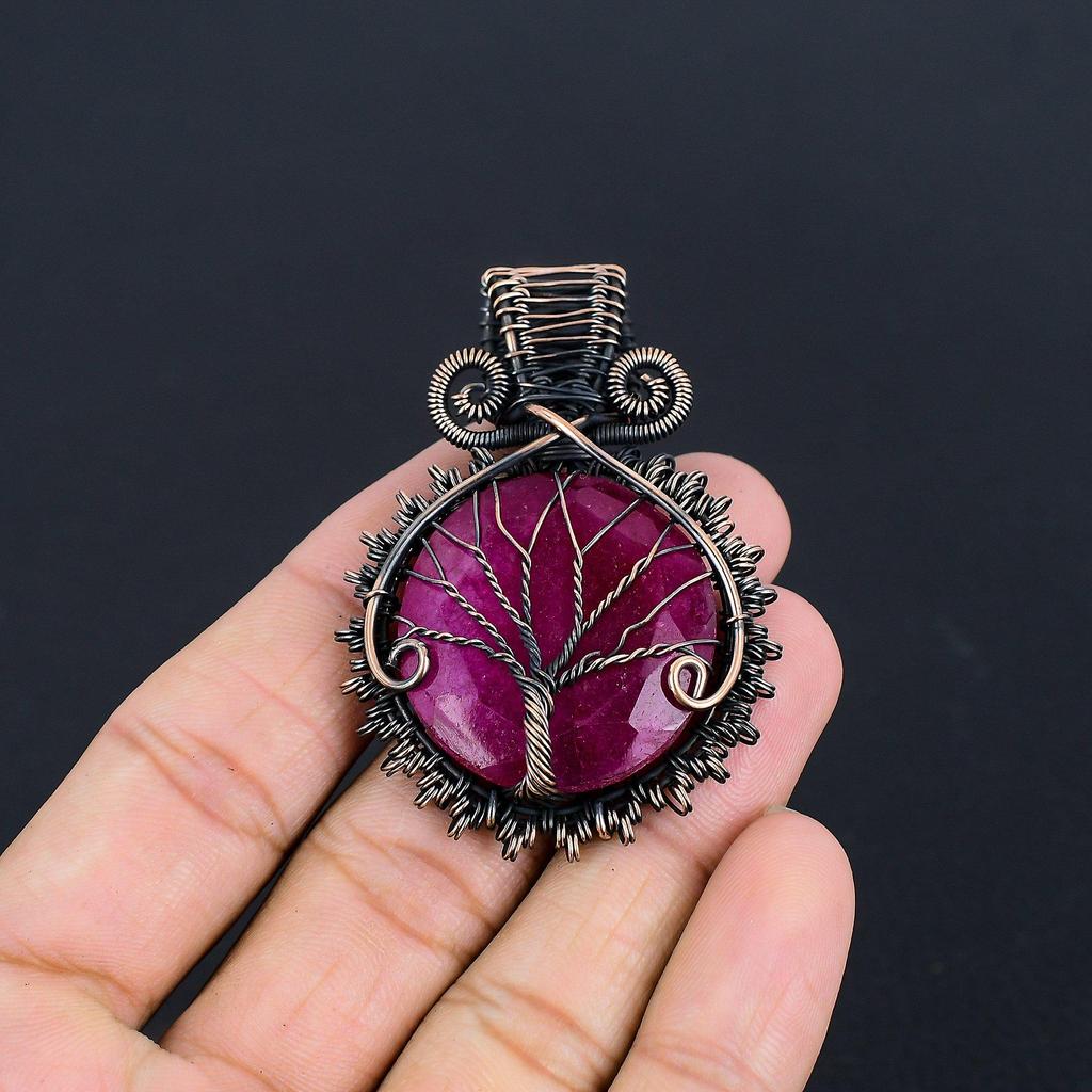 Ruby Pendant Gemstone Jewelry, 999 Copper Wire Wrapped Handmade Pendant, Latest Design Jewelry