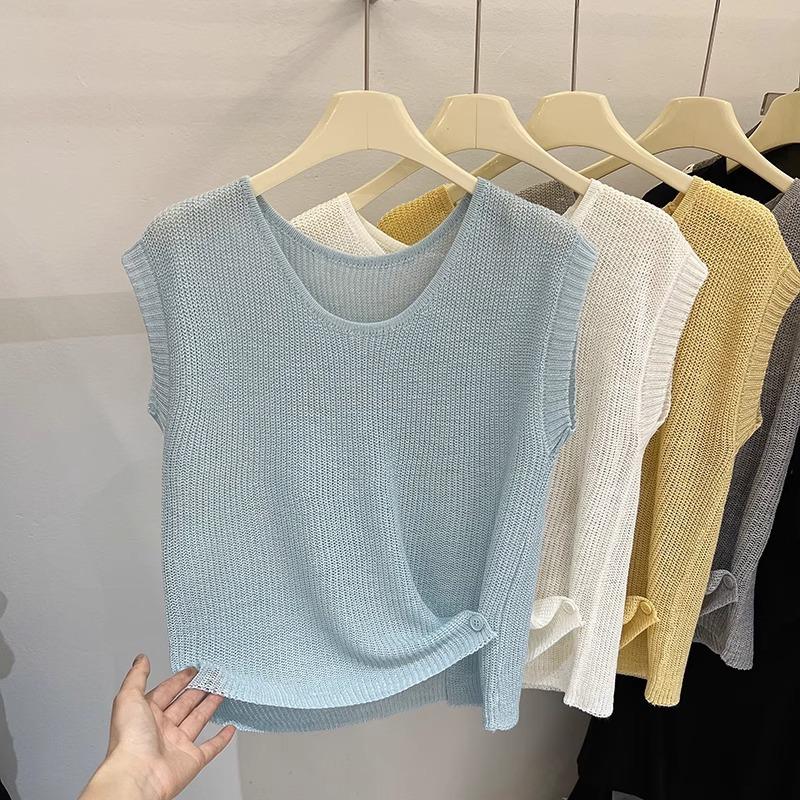 El Nuevo Chaleco de Punto Estilo Coreano, Camiseta de Cuello Redondo, Conjunto Corto Dopamina, Top sin Mangas, Irradia una Vibración de Alta Gama para Mujeres