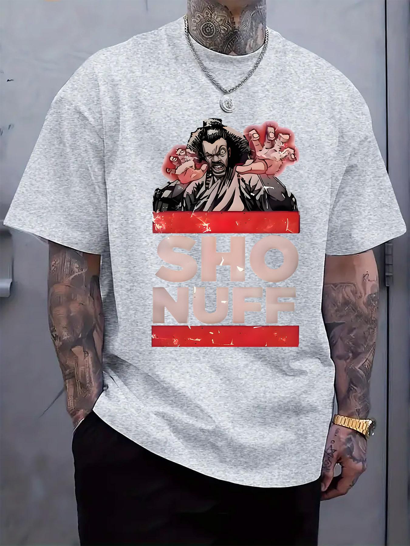 Casual Crew Neck T-shirt with Sho Nuff Print - Short Sleeve M