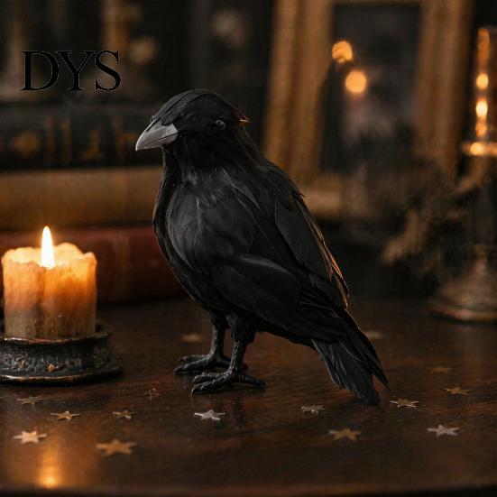 Realistic Feathered Crows Black Crow Halloween Decor, Lifelike Raven Figurine Prop Simulation Ravens for Haunted House, Artificial Bird Ornament Party