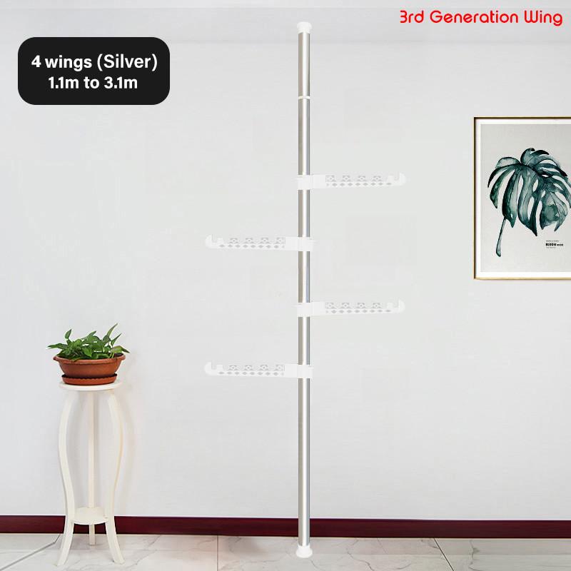 Adjustable Clothes Drying Hanger Rack with Floor To Ceiling Tension Pole High Capacity Laundry Pole Hanger