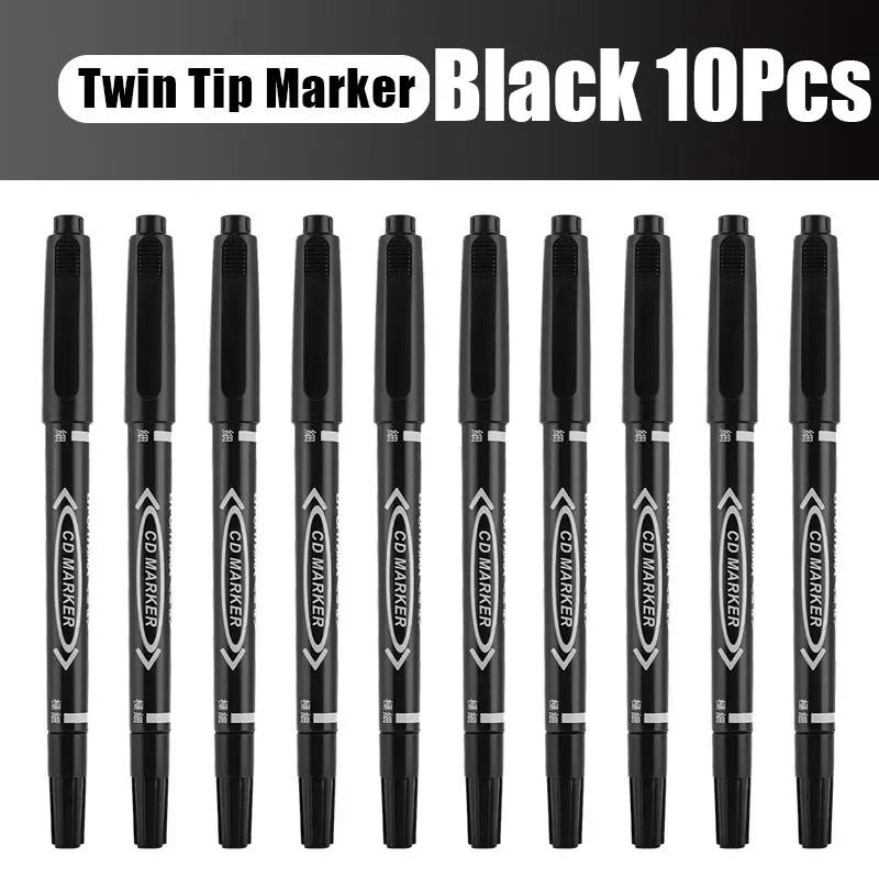 5/10PCs Permanent Marker Black/Blue/Red Oil Marker Pen Twin Tip Fine Nid Marker Ink Stationery Items School & Office Supplies