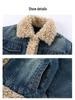 Girls' High-Quality Quilted Denim and Lamb Wool Winter Set - Fleece-Lined Jacket and Coat