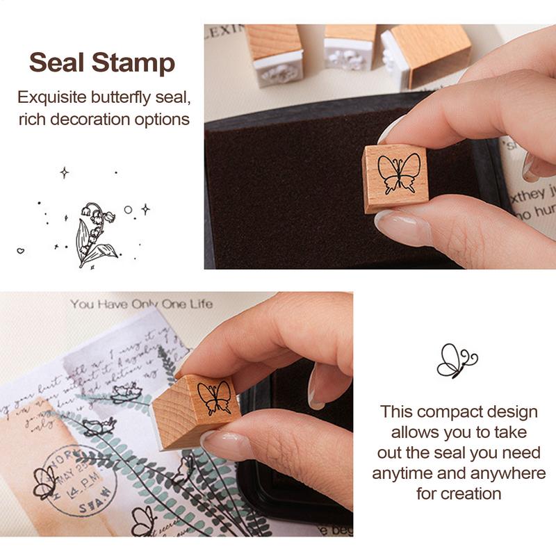 Stamp Set For Kids 25 Pieces Wood Butterfly Craft Stamps Vintage Stamp Making Kit With Box Decorative Make Your Own Art Stamps