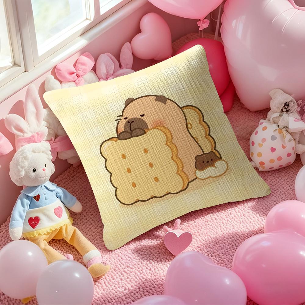 Cute Cartoon Capybara Pillow Case Anti-Dustmite Pillowcase Invisible Zipper Silky Short Plush Sofa Cushion Cover
