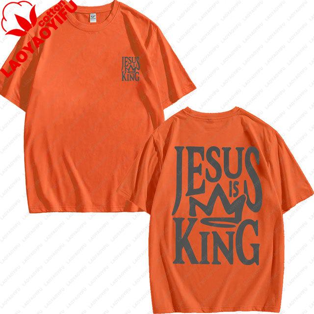 Jesus Is King Shirt Oversized Vintage Christian Tee Faith Graphic Tshirt High Quality Cotton Womens Short Sleeve Oneck Tops