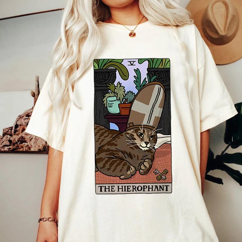 Fashion Tarot Cat Kawaii Womens Tshirt Womens Tshirt Cartoon Cute Pattern Tshirt Short Sleeve T Shirt Womens Plus Size S