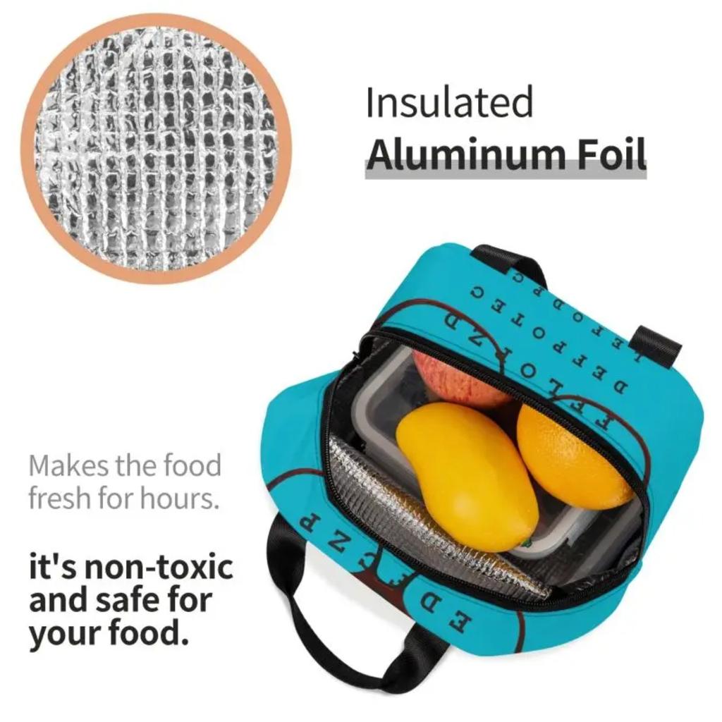 Custom Funny Glasses With Eye Test Chart Lunch Bag Women Optician Optometrist Warm Cooler Insulated Lunch Boxes for Adult Office