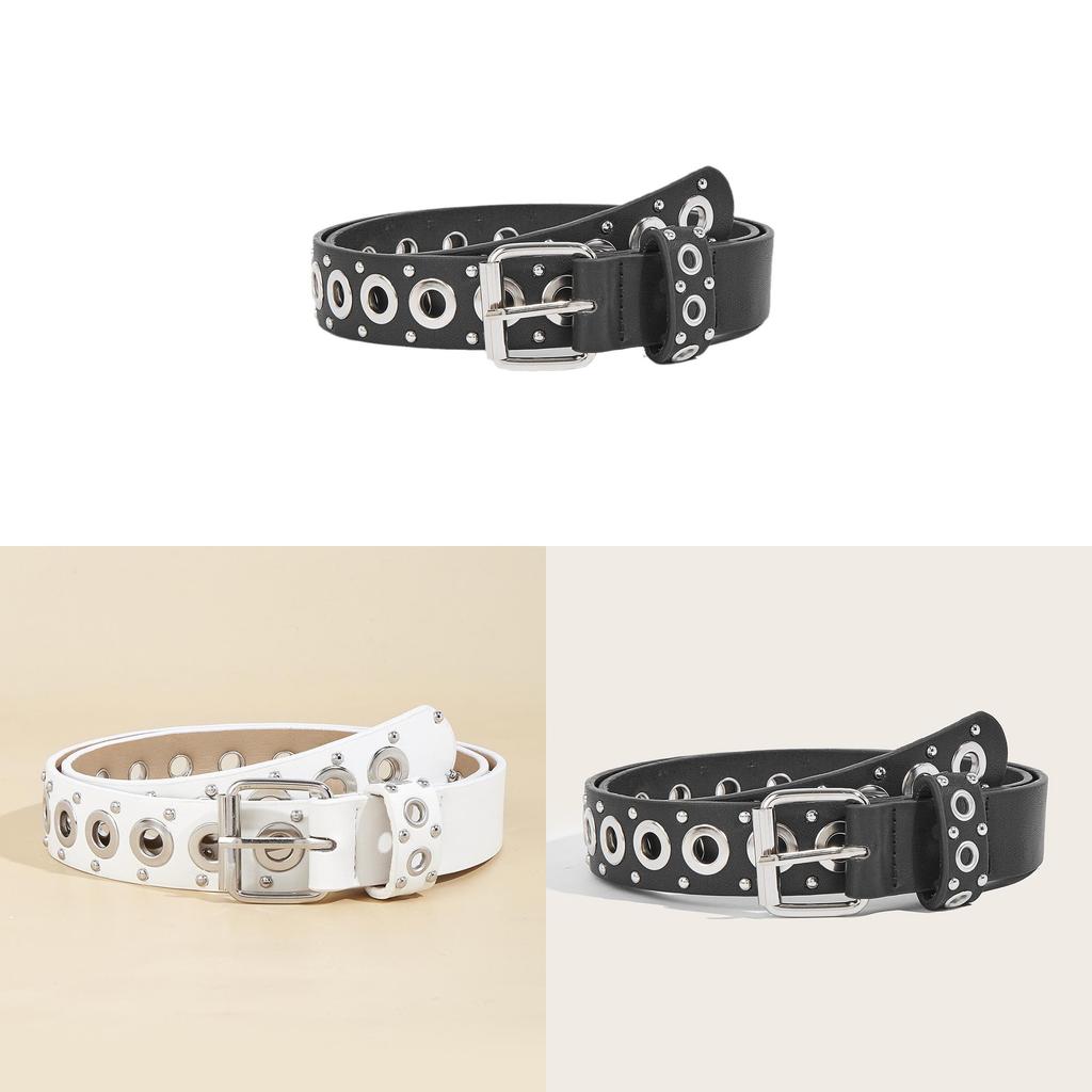 Minimalist Punk Style Pu Belt With Rivet Detailing For Casual Wear 2024