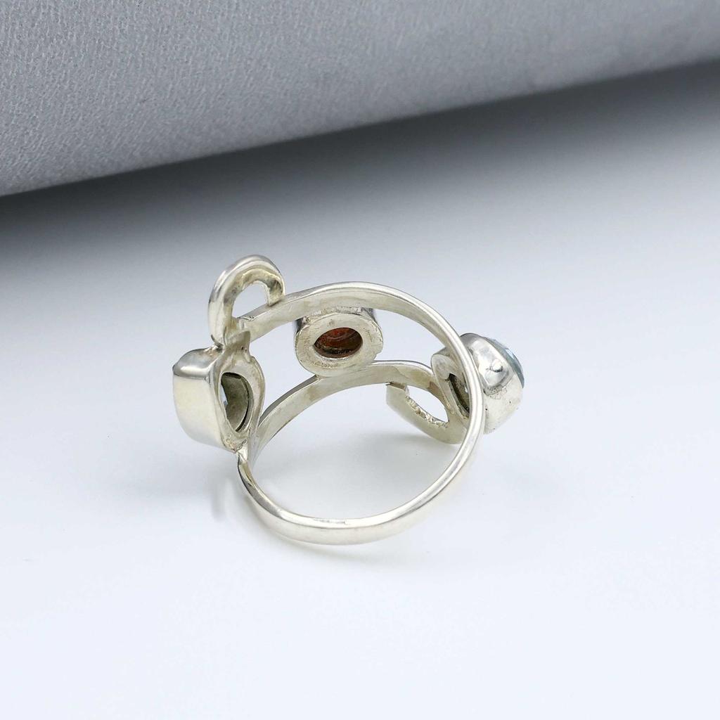 Solid 925 Sterling Silver Garnet Blue Topaz Handmade Ring, Statement Ring, Anniversary Gift, Silver Jewelry, Partywear Ring