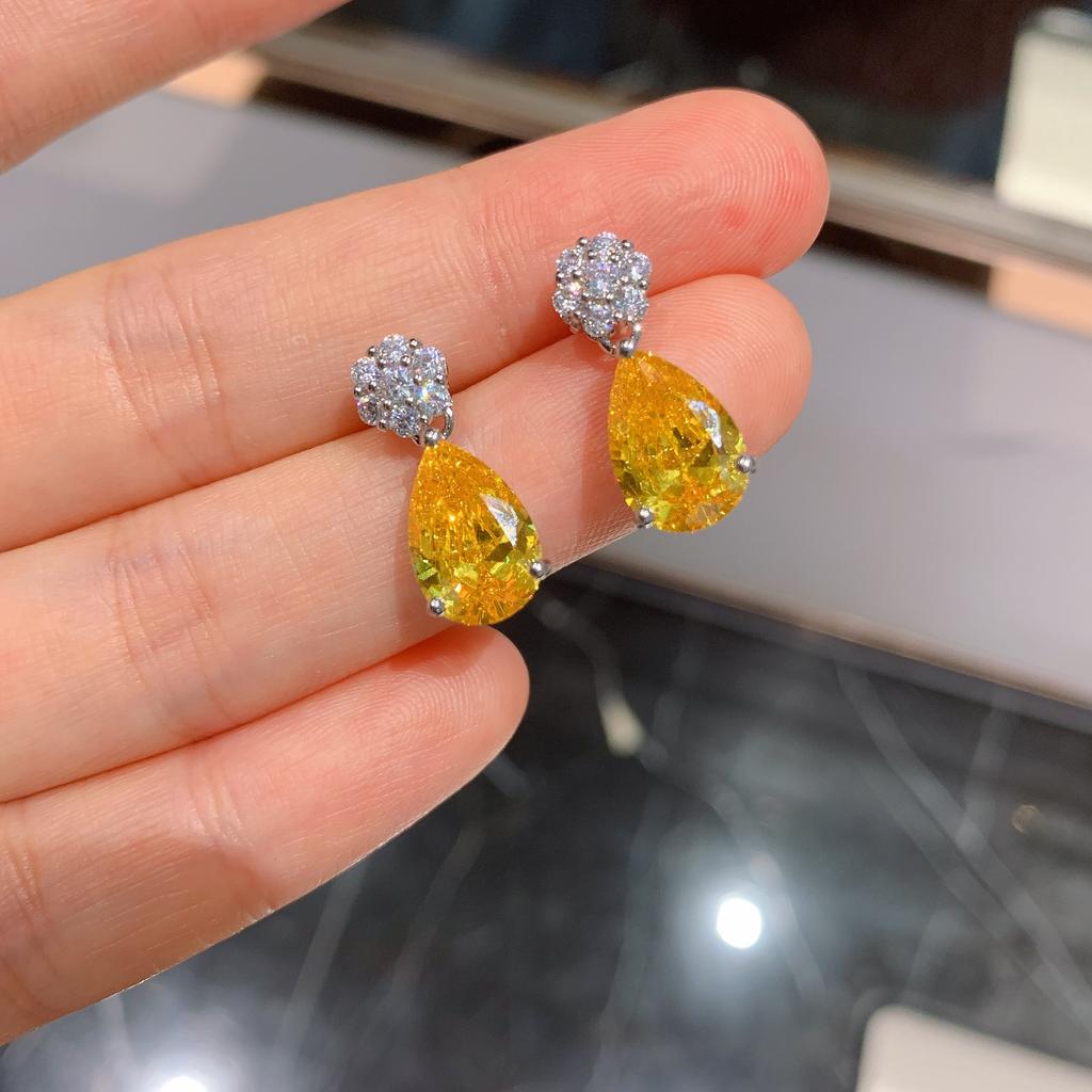 Jewelry Popular Imitation Yellow Diamond Drop Pendant Earrings Jewelry Set 8 * 12
