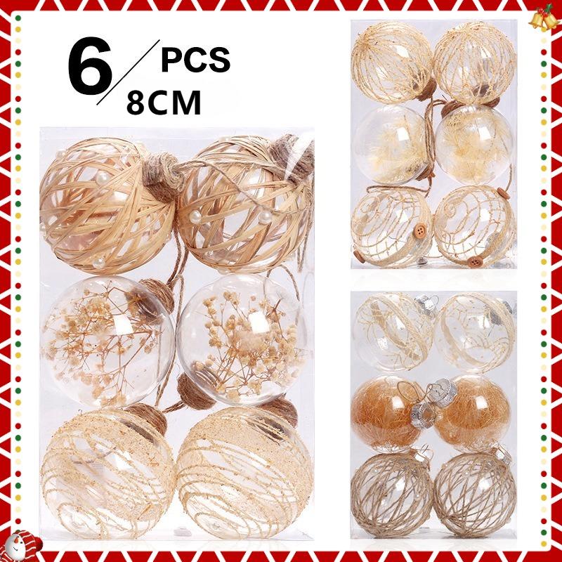 6 Stück Transparentes Weihnachtskugel-Set Xmas-Kugel-Ornamente Weihnachtsbaum DIY Garn Geflochtenes Design Trockenblumenkugel-Dekoration