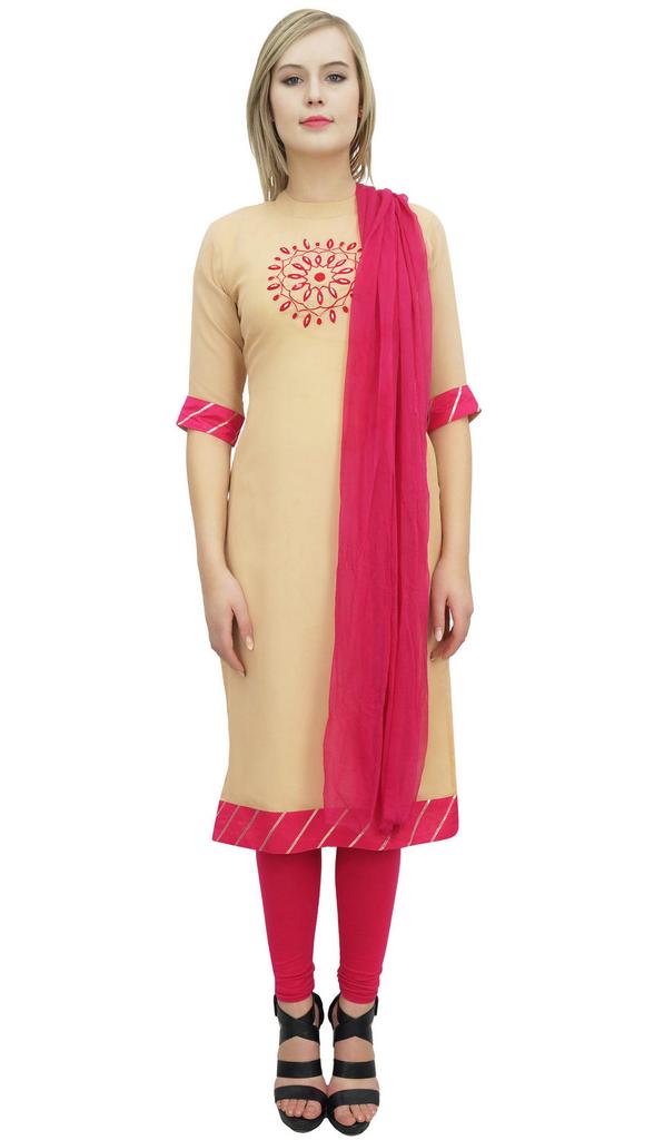 Atasi Readymade Beige Georgette Long Churidar Straight Cut Casual Salwar Suit -