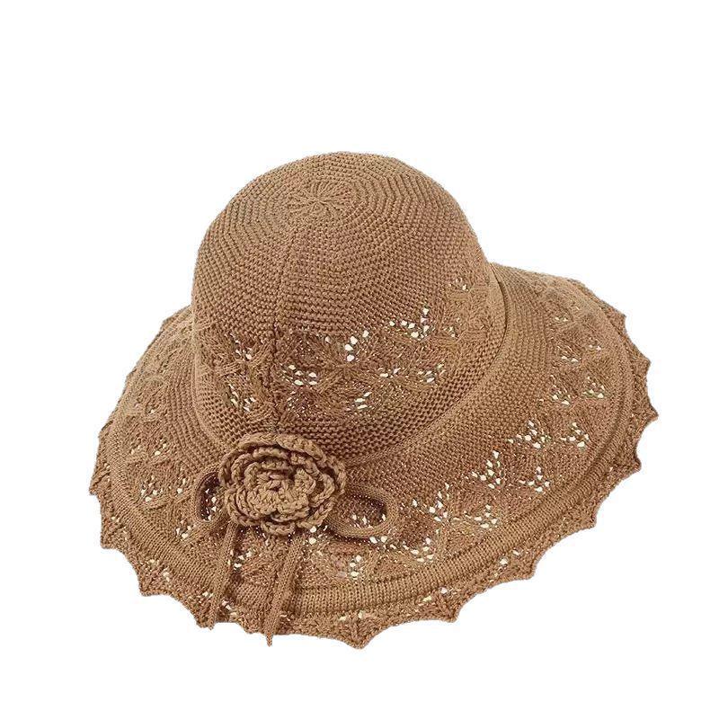 2025 Women's Korean Style Lace Dome Wide Brim Sun Hat - Summer Beach Knitted Sun Protection