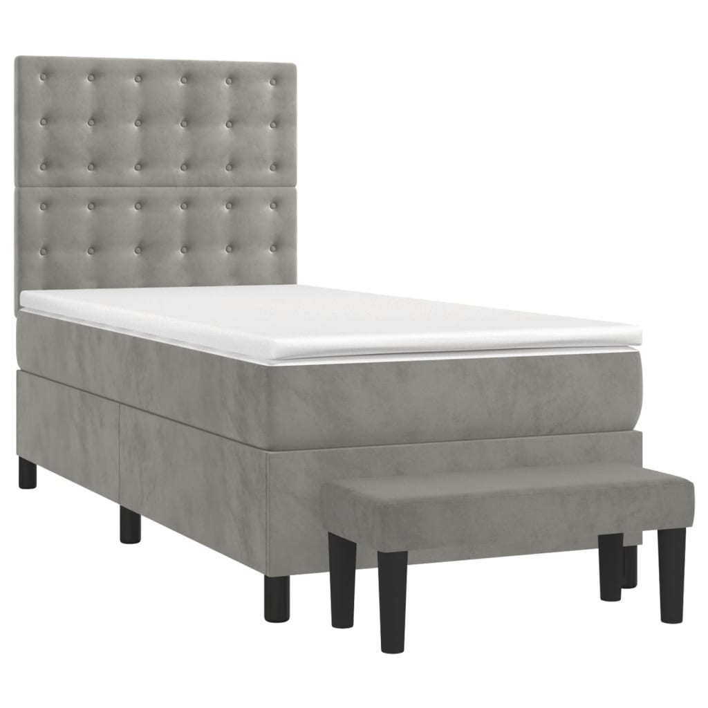 Vidaxl Letto Continentale Con Materasso, Grigio Chiaro, Velluto, 90X190 Cm
