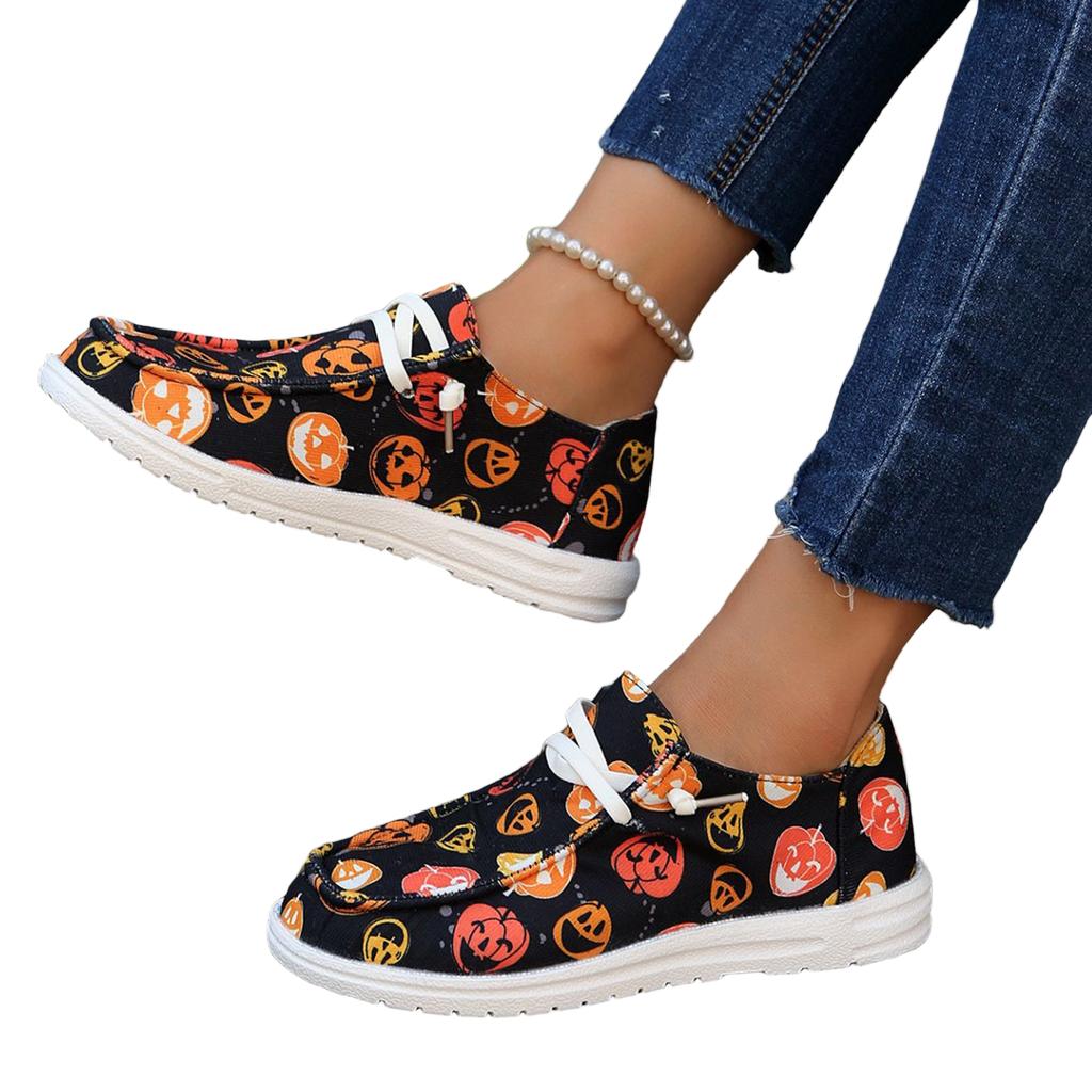 Women's Halloween Pumpkin Print Casual Flat Shoes for Festive Party Wear