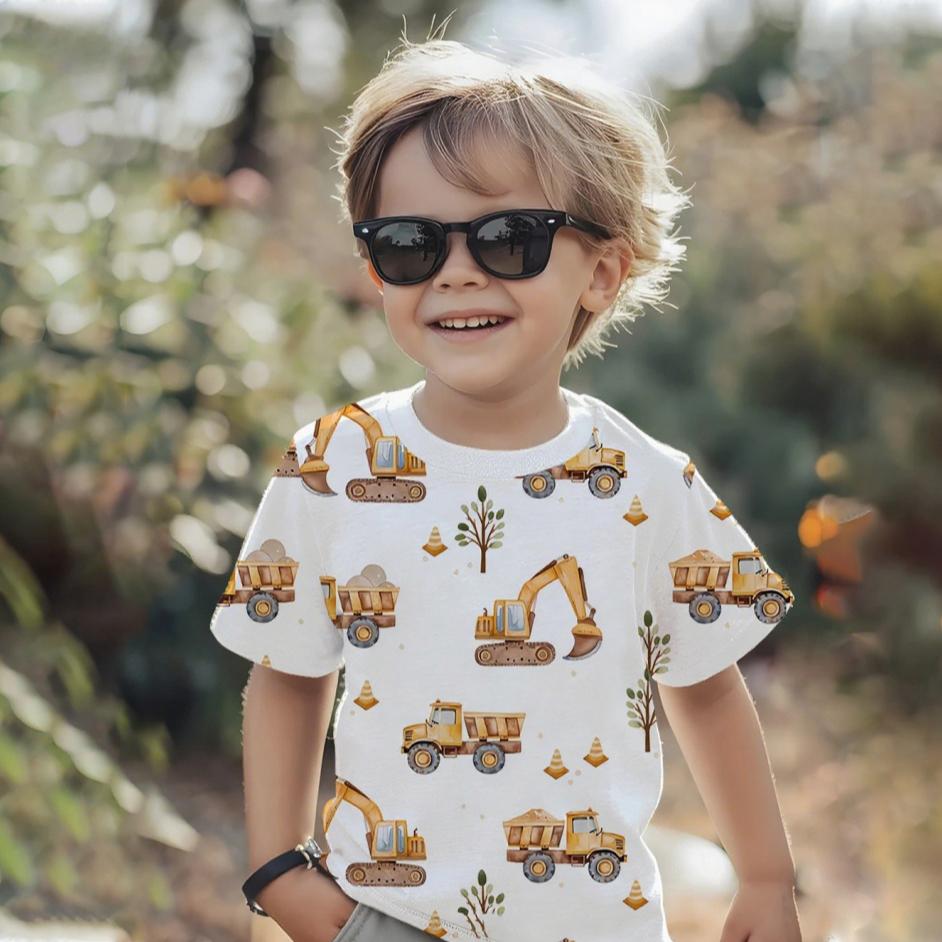 Summer Round Neck Vehicle Themed 3D Printed Top Fashionable Casual Short Sleeved Children's Boy T-shirts